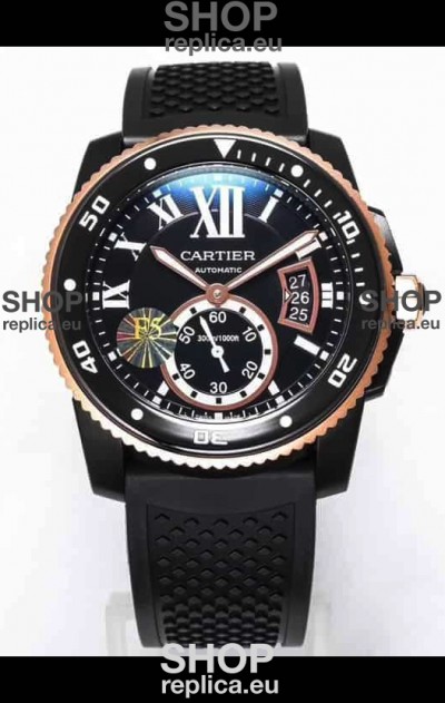 Calibre De Cartier Watch 42MM Blue Dial PVD Coated Case - 1:1 Mirror Replica Watch