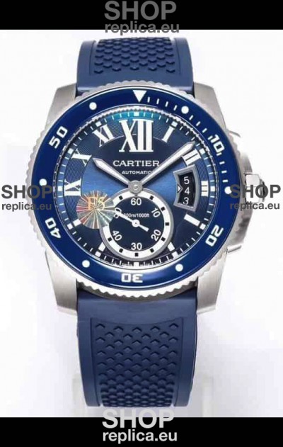 Calibre De Cartier Watch 42MM Blue Dial Steel Case - 1:1 Mirror Replica Watch