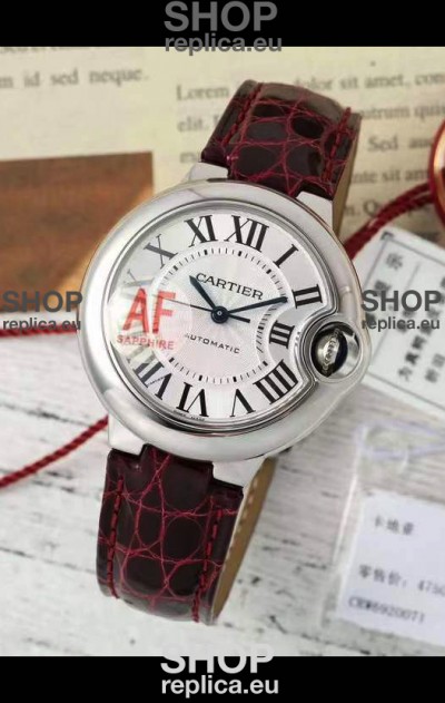 Ballon De Cartier Swiss Automatic 1:1 Mirror Quality Brown Strap 33MM in Steel Casing 