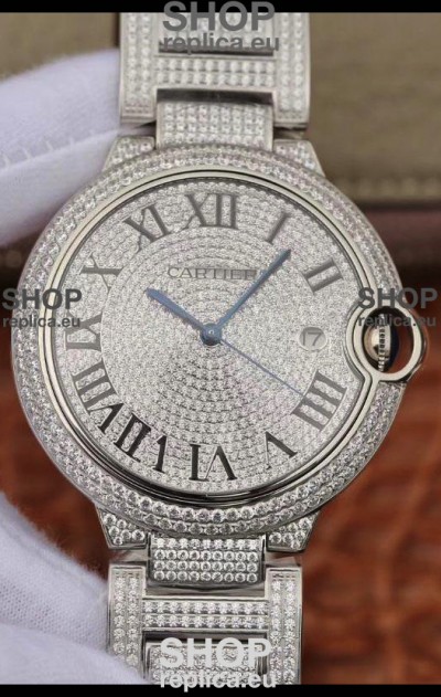 Ballon De Cartier Swiss Automatic Watch with Diamonds Embedded Dial and Casing - 42MM