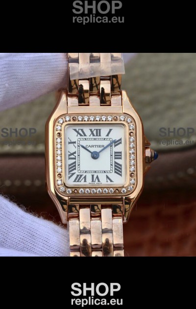 Cartier PANTHERE Edition 1:1 Mirror Swiss Watch Rose Gold White Dial - Diamonds Bezel