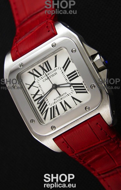 Cartier Santos De Cartier 1:1 Mirror Replica Red Strap 33MM Ladies Watch 