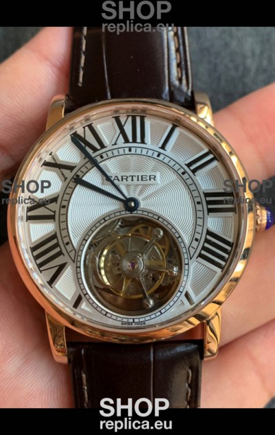 Rotonde De Cartier Flying Tourbillon Swiss Replica Watch in Yellow Gold Super Clone Watch