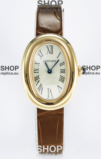 Cartier Baignoire Yellow Gold 1:1 Super Clone Swiss Replica Watch Brown Strap