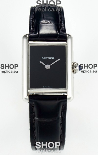 Tank Must Cartier Super Clone Edition 29MM Watch in Steel Casing Black Dial 