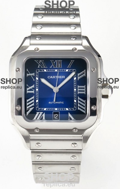 Cartier Santos De Cartier 904L Steel Blue Dial Super Clone Replica 40MM Watch 