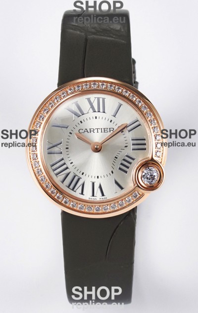 Ballon Blanc De Cartier Super Clone Watch 30MM in Rose Gold Casing Green Strap