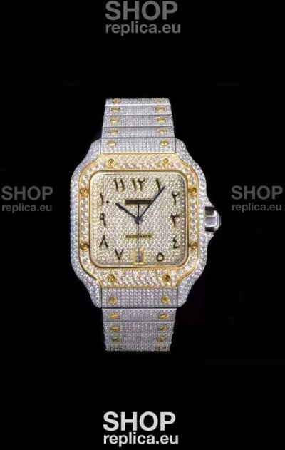 Santos De Cartier Swiss Replica Watch with Diamonds Embedded Dial in Two Tone Casing 40MM