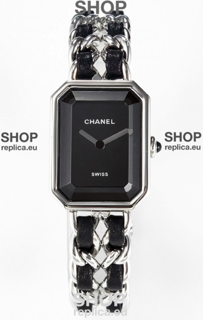 Chanel Premiere Iconic Chain Watch in Black & Steel Chains Swiss Quartz Watch