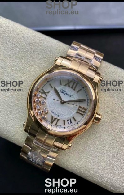 Chopard Happy Sport 1:1 Mirror Swiss Automatic Replica Watch 36MM in Rose Gold Casing White Dial