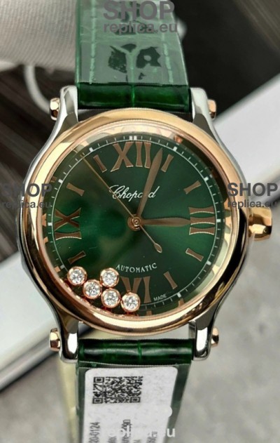 Chopard Super Clone Happy Sport Rose Gold Watch in Green Dial - Automatic Movement 36MM