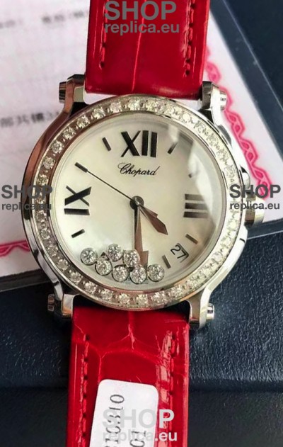 Chopard Happy Stainless Steel Swiss Quartz Watch 1:1 Mirror Replica - Genuine Diamonds 