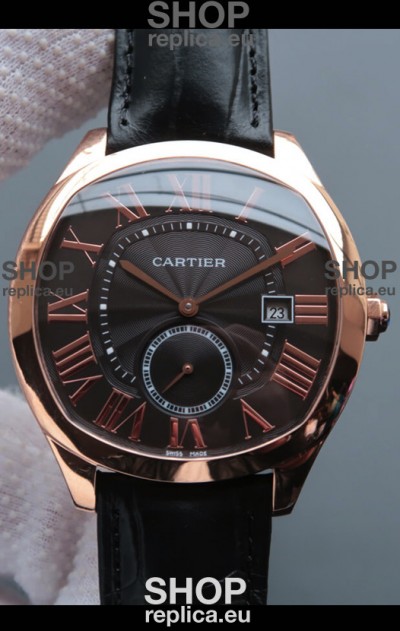 Drive De Cartier 1:1 Mirror Replica Watch in Rose Gold Plating - Brown Dial 