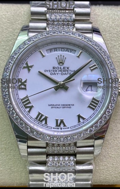 Rolex Day Date Presidential M128349RBR-0026 904L Steel 36MM - White Roman Dial 1:1 Mirror Quality