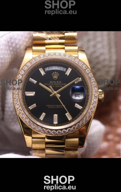 Rolex Day Date Presidential 904L Steel Yellow Gold 40MM - Black Dial 1:1 Mirror Quality Watch