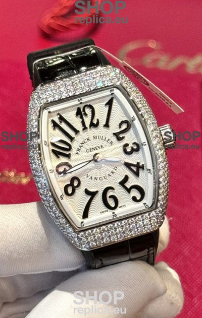 Franck Muller V32 Swiss Quartz Mossanite 1:1 Replica Watch 36MM Black Numerals