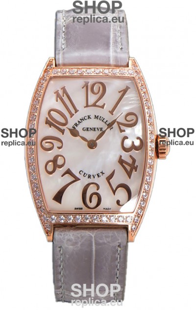 Franck Muller Cintree Curvex Mother of Pearl Dial Watch in Rose Gold Plating - Grey Strap 