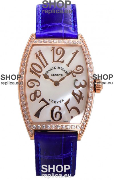 Franck Muller Cintree Curvex Mother of Pearl Dial Watch in Rose Gold Plating - Purple Strap 