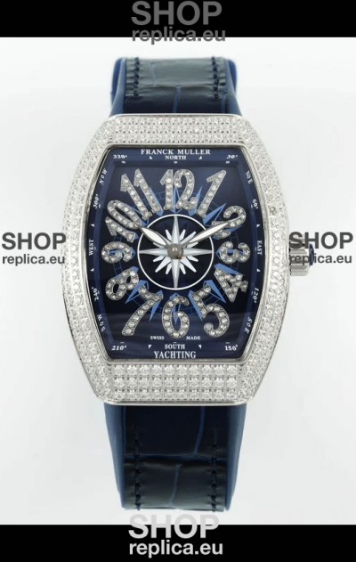 Franck Muller Vanguard V32 Blue Dial - Diamonds Casing Swiss Replica Watch