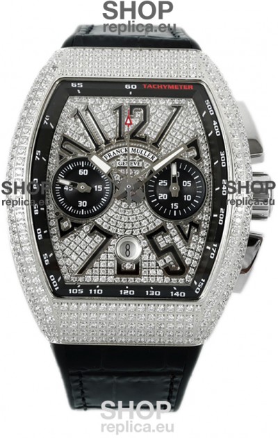 Franck Muller Vanguard V45 Chronograph 904L Steel Diamonds Embedded Dial Swiss Replica