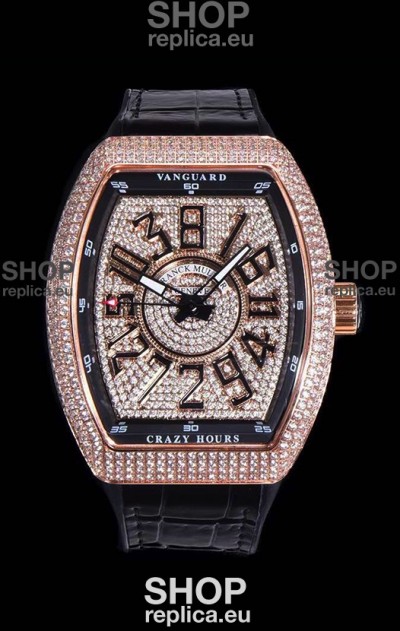 Franck Muller Vanguard Crazy Hours Edition in Rose Gold Plating - Black Numerals