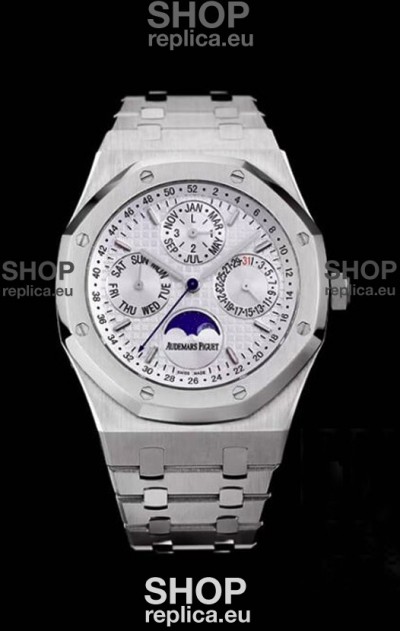 Audemars Piguet Royal Oak Perpetual Calendar Swiss Replica Steel Casing Watch in White Dial 