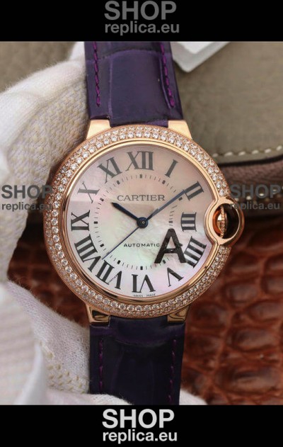 Ballon De Cartier Swiss Automatic 1:1 Mirror Quality 36MM in Purple Strap Rose Gold Casing