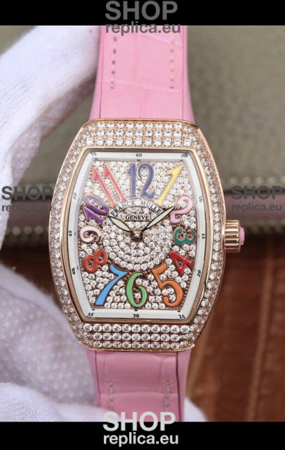 Franck Muller Vanguard Ladies 1:1 Mirror Swiss Replica Watch 32MM Wide Rose Gold Casing