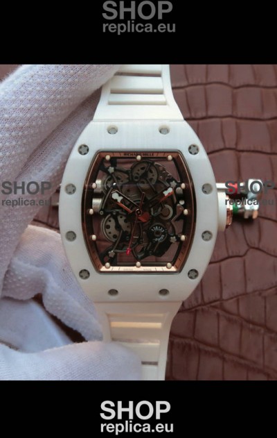 Richard Mille RM055 Ceramic Casing 1:1 Mirror Replica Watch in Rose Gold Dial in White Strap