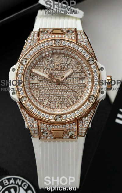 Hublot Big Bang One Click Diamonds Paved Dial Rose Gold Swiss Replica Watch 39MM