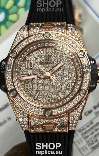 Hublot Big Bang One Click Diamonds Paved Dial Rose Gold Swiss Replica Watch 39MM