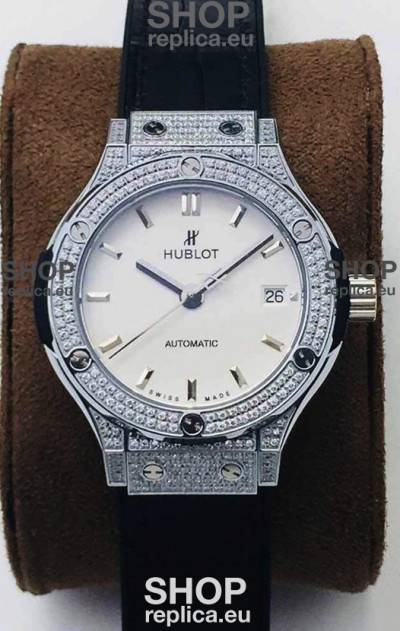 Hublot Classic Fusion Diamonds Steel White Dial 38MM Swiss Replica Watch 1:1 Mirror Quality
