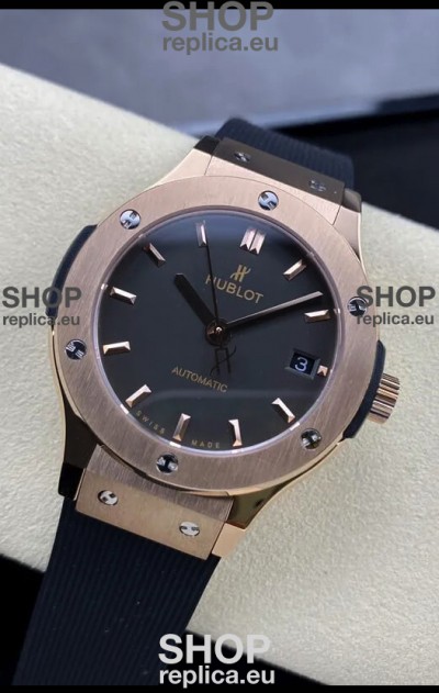 Hublot Classic Fusion 1:1 Mirror Replica Swiss Watch in Rose Gold 904L Steel Casing Black Dial 38MM