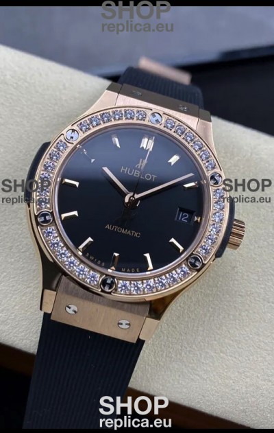 Hublot Classic Fusion 1:1 Mirror Replica Swiss Watch in Rose Gold 904L Steel Casing Black Dial 38MM