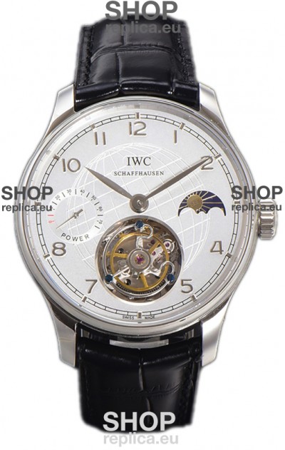 IWC Portugese Hand-Wound Genuine Tourbillon White Dial Steel Casing Swiss Replica Watch 