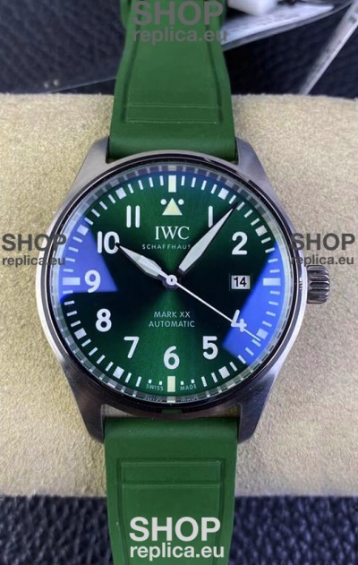 IWC Pilot MARK Series IW328205 1:1 Mirror Swiss Replica Watch in Green Dial Rubber Strap