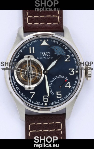 IWC Portuguese Genuine Swiss Tourbillon Movement Steel Watch in Blue Dial 