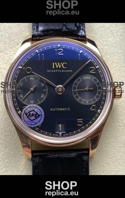 IWC Super Clone Portugieser Swiss 1:1 Mirror Replica Watch Rose Gold in Black Dial 