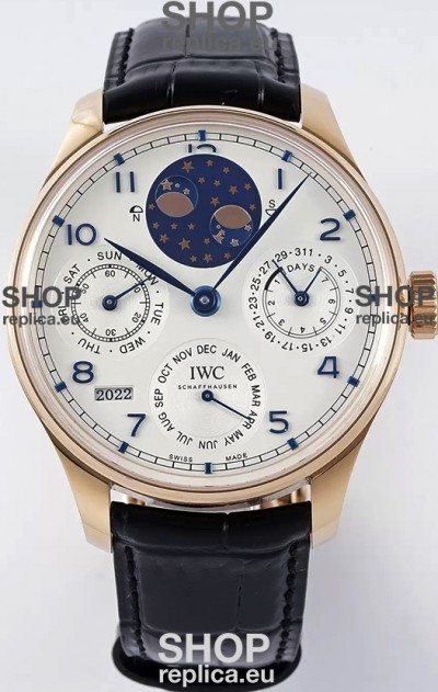 IWC Portuguese Perpetual Calendar Rose Gold Swiss Replica Watch REF. IW503302