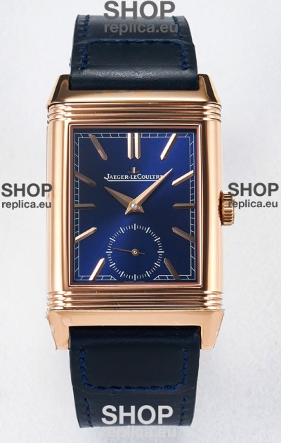 Jaeger-LeCoultre Reverso Super Clone DuoFace Blue/White Rose Gold Replica Watch 