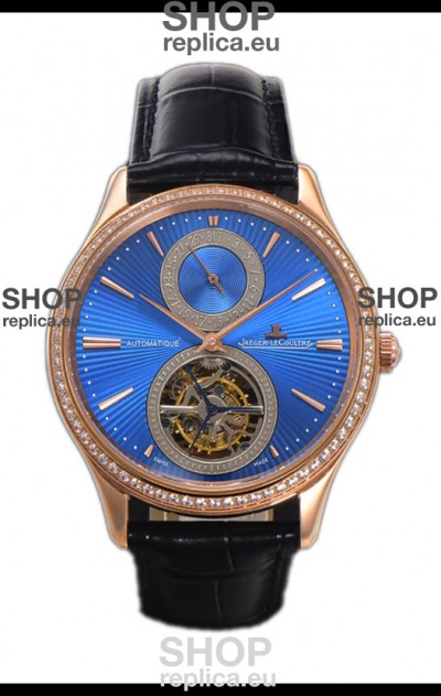 Jaeger LeCoultre Master Ultra-Thin Tourbillon Blue Dial Rose Gold Casing Watch 