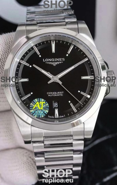 Longines Conquest Automatic Black Dial Automatic Watch in Steel Casing
