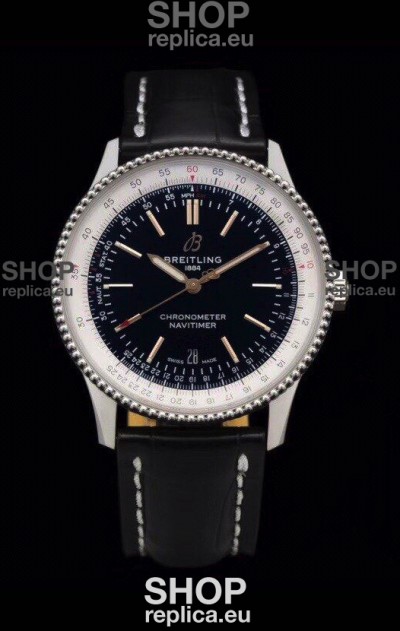 Breitling Navitimer 1 Automatic Swiss Replica Watch in Black Dial - Leather Strap
