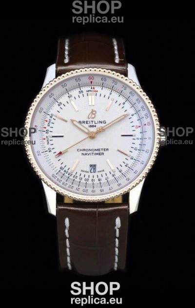 Breitling Navitimer 1 Automatic Swiss Replica Watch in White Dial Rose Gold Bezel