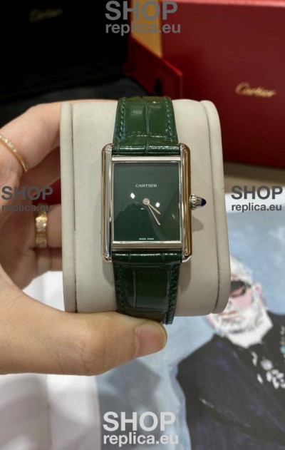 Must De Cartier Tank Edition Watch in 904L Stainless Steel Casing Green Dial