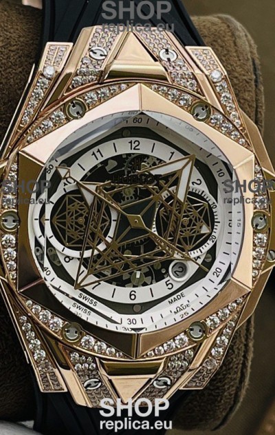 Hublot Big Bang UNICO Sang Bleu II Rose Gold Diamonds 1:1 Mirror Quality Swiss Replica Watch 