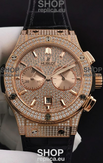 Hublot Classic Fusion Chronograph Rose Gold Diamonds Dial and Casing 1:1 Mirror Replica Watch 