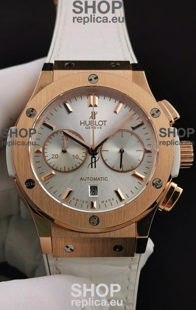 Hublot Classic Fusion Chronograph Rose Gold Casing Steel Dial 1:1 Mirror Replica Watch 
