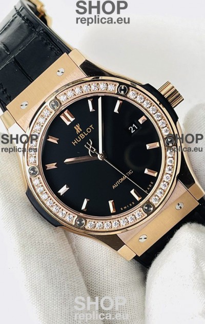 Hublot Classic Fusion Rose Gold Black Dial Swiss Replica Watch 1:1 Mirror Quality 