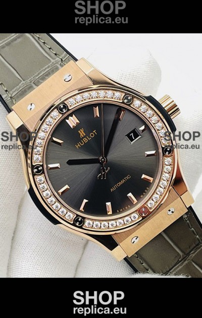 Hublot Classic Fusion Rose Gold Grey Dial Swiss Replica Watch 1:1 Mirror Quality 